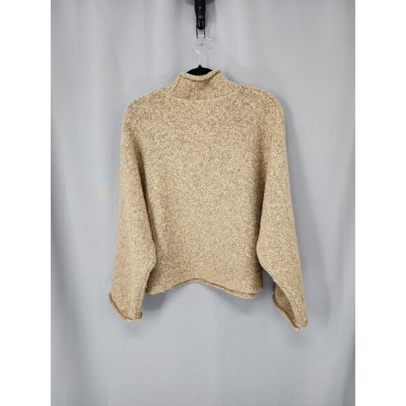 William Rast Sweater Womens Medium Tan Oatmeal Mock Neck Cropped Wool Blend - Picture 1 of 12
